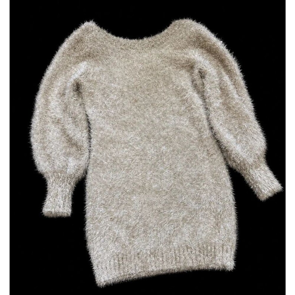 Cato Women’s Medium Champagne Beige Metallic Eyelash Knit Sweater Dress